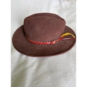 Outback Trading Company Hat Unisex Medium Wool Randwick Feather Leather USA Made